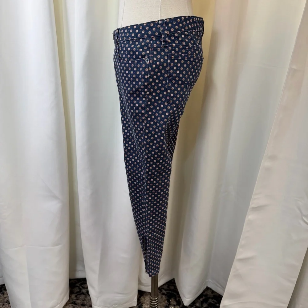 Ralph Lauren Girls Skinny Leg Zip Hem Blue Geometric Dot Print Jeans Size 14
